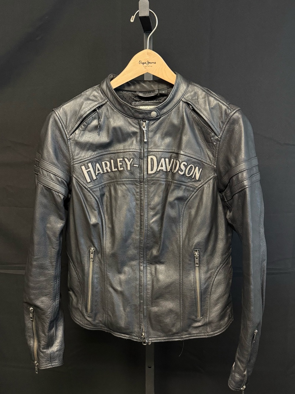 Harley-Davidson Black Leather Rider Jacket with Embossed Logo